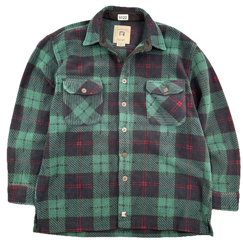 Juneau Soft Fleece Flannel Shirt Men Large Overshirt Jacket Green Plaid Shacket‎